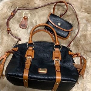 Dooney & Bourke satchel, wristlet, & key ring.